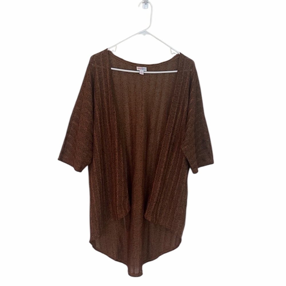 Lularoe Cardigan Size Small Brown Open Front Mid Sleeve High Low Hem Open Knit